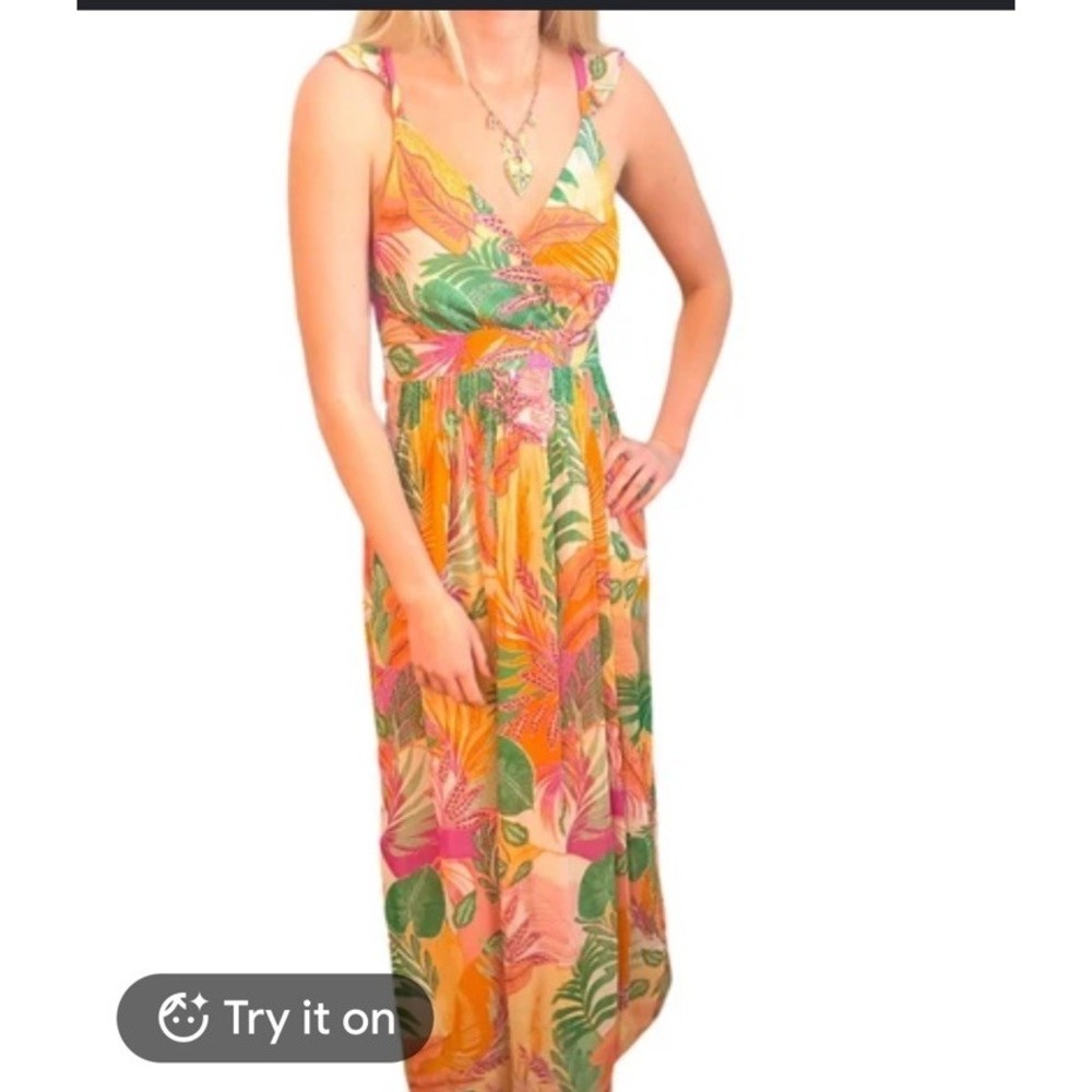 SKIES ARE BLUE Women's L Tropical Floral Maxi Dress Lined